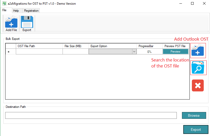 screenshot of A2Z Migrations for OST to PST